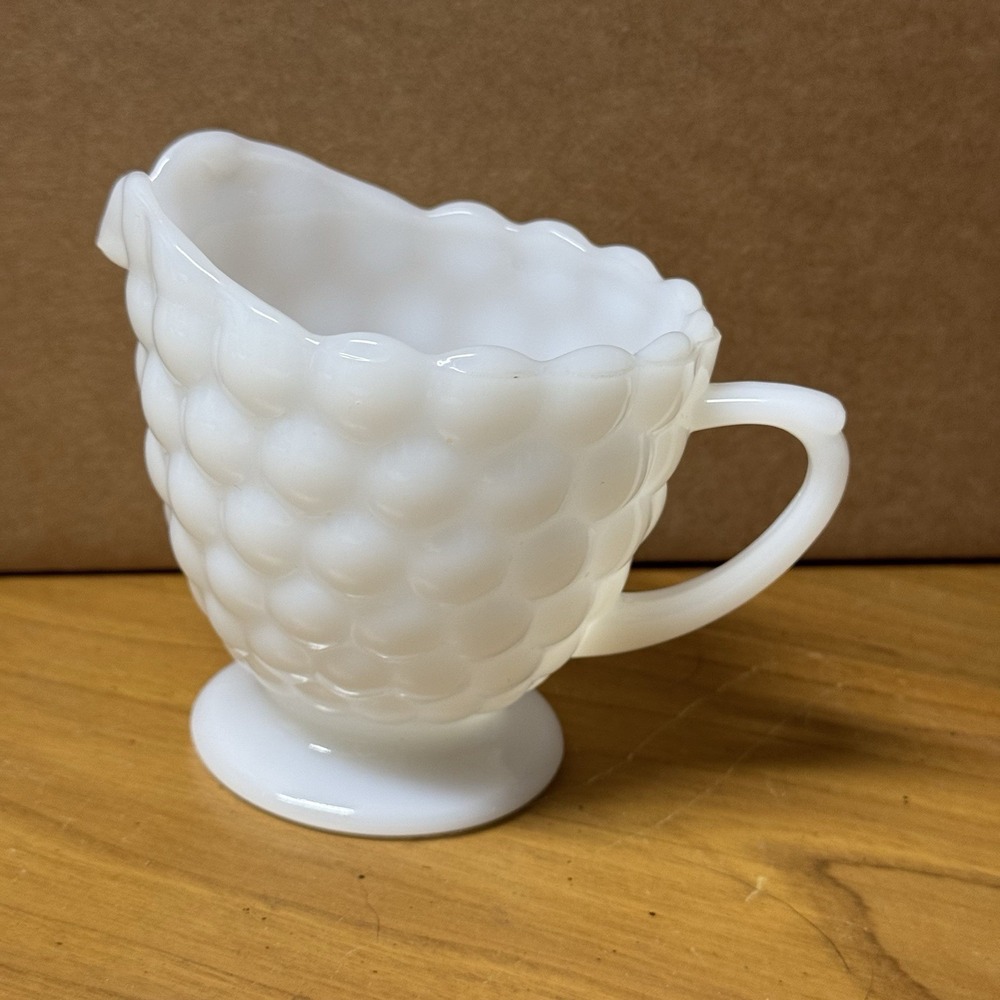 1950s Anchor Hocking Creamer White Milk Glass Bubble